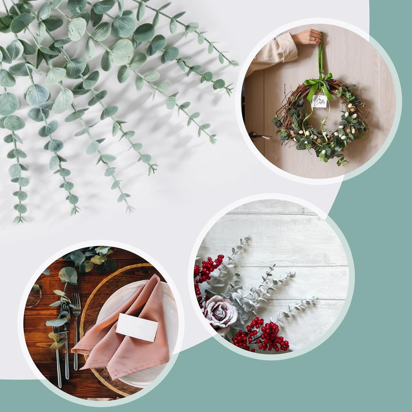Sukh 24pcs Artificial Eucalyptus Stems - Faux Eucalyptus Branches Decor Fake Eucalyptus Plant hojas de eucalipto artificiales para decoracion Eucalyptus Bouquet Sprigs Leaves Flowers Greenery Wedding