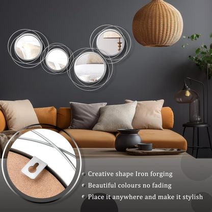 Hicarer 4 Pcs Decorative Wall Mirror Round Modern Circle Mounted Mirror Metal Wall Art Decor for Bedroom Living Room Entryway Dining Room Hallway(Gold)