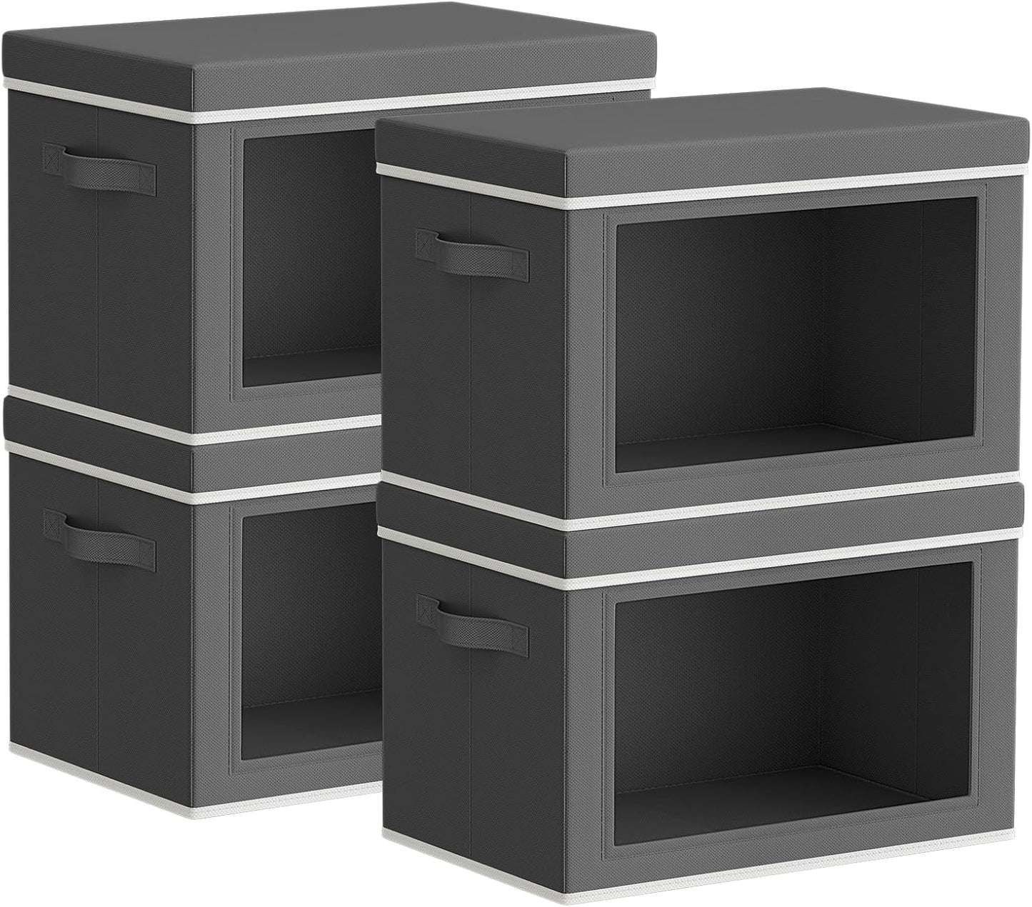 Homsorout Storage Bins with Lids - Fabric Closet Storage Bins with Window, Collapsible Baskets for Shelves 4 Pack, Home Decorative Boxes for Clothes, Closet, Office, Grey