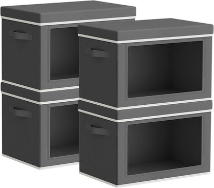 Homsorout Storage Bins with Lids - Fabric Closet Storage Bins with Window, Collapsible Baskets for Shelves 4 Pack, Home Decorative Boxes for Clothes, Closet, Office, Grey