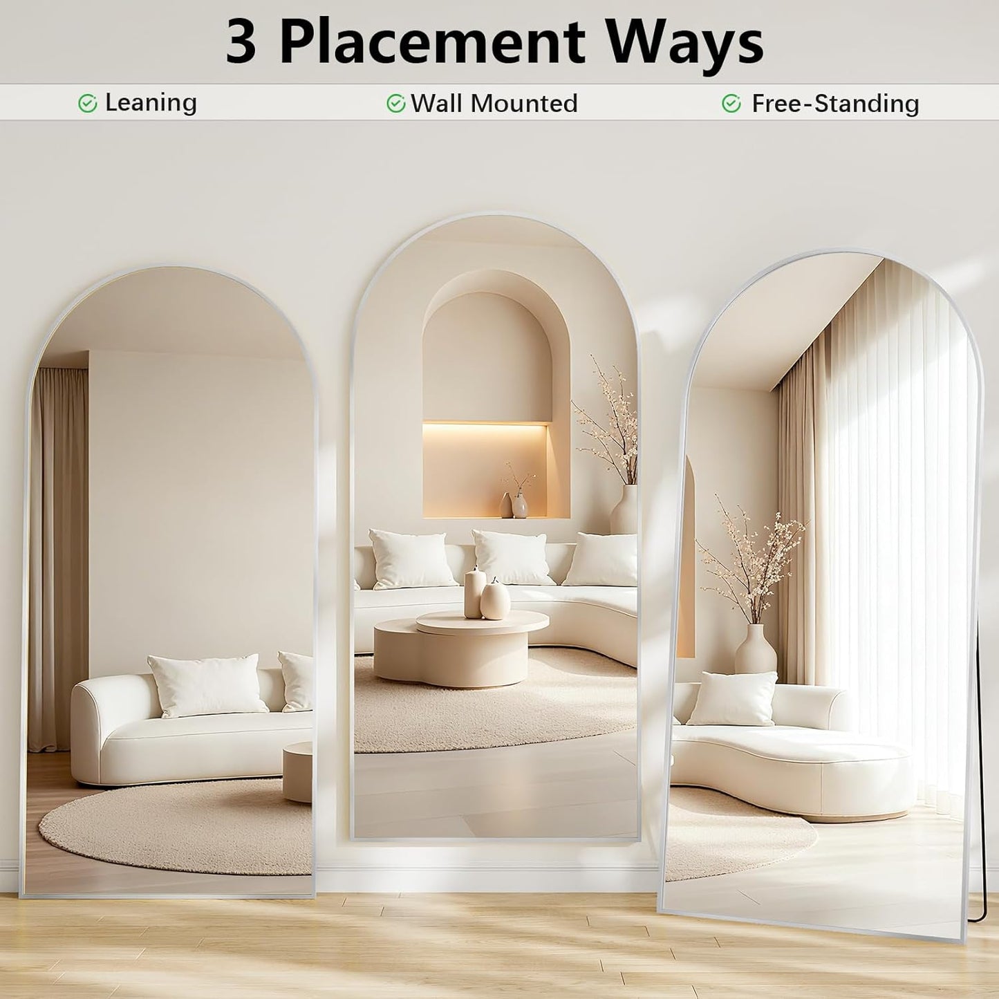 57" x 20" Arched Full Length Mirror - Wall Mounted/Floor Mirror Aluminum Alloy Frame Full Body Mirrors for Bathroom Living Room Bedroom and Entryway,Black