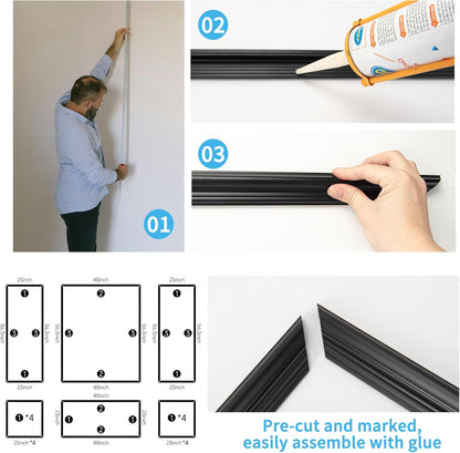 Art3d Pre-Cut Wall Molding Set of 6 pcs, Ready-to-Assemble Wainscoting Panels for Interior Wall Décor Living Room Bedroom Accent Wall - Installed with Glue, 3 Top 3 Bottom