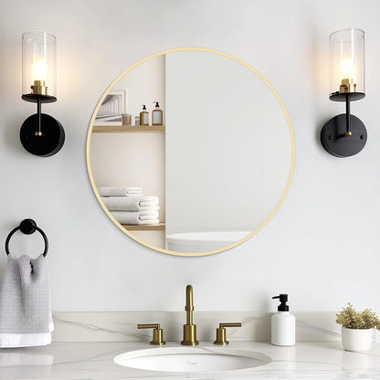 WallBeyond Wood Round Mirror with Wood Frame 24 inch Circle Wall Mirror for Bathroom Round Wall Mirror for Wall Decor, Vanity, Entryway Living Room (Walnut)
