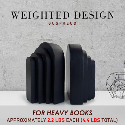 Heavy Duty Book Ends for Shelves, Decorative Book Stopper for Shelves, Resin Decor Bookends for Heavy Books, Modern Home Decor Aesthetic Bookend Aesthetically Pleasing Layered Arch Design, Set of 2