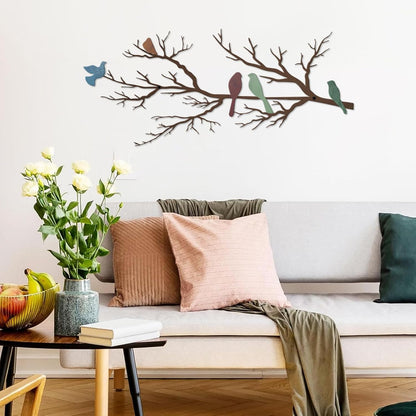 Metal Birds Wall Art, Metal Vivid Birds on Branch Silhouette Wall Decor Black Leaves with Bird Outdoor Hanging Wall Sculpture for Home Balcony Garden(Large)