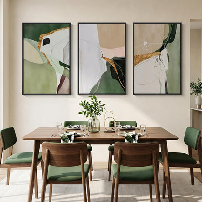 Large Framed Abstract Nature Landscape Wall Art for Living Room, Set of 3 Modern Canvas Prints Paintings Artwork for Walls, Green Lake Pictures for Hallway, Dining Room, Office Wall Decor 24x36 Inch