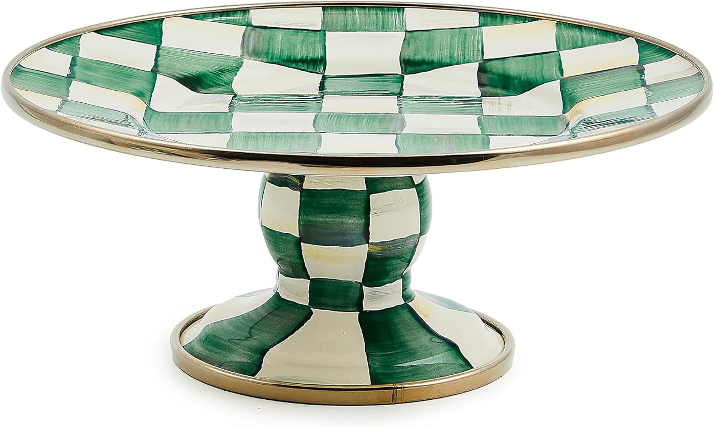MACKENZIE-CHILDS Enamel Pedestal Serving Platter, Decorative Serving Dish for Food, Small, Black-and-White Courtly Check