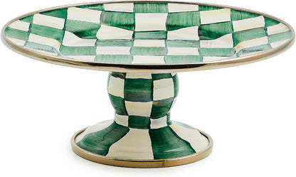 MACKENZIE-CHILDS Enamel Pedestal Serving Platter, Decorative Serving Dish for Food, Small, Black-and-White Courtly Check