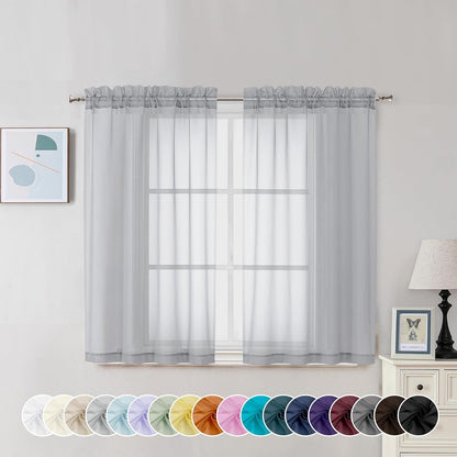 Chyhomenyc Sheer White Valances for Windows 2 Pack, Small Window Curtains for Living Room Bathroom Cafe Laundry Basement, Modern Top Dual Rod Pocket Voile Curtain, 42W x 14L inches, White - Colors B