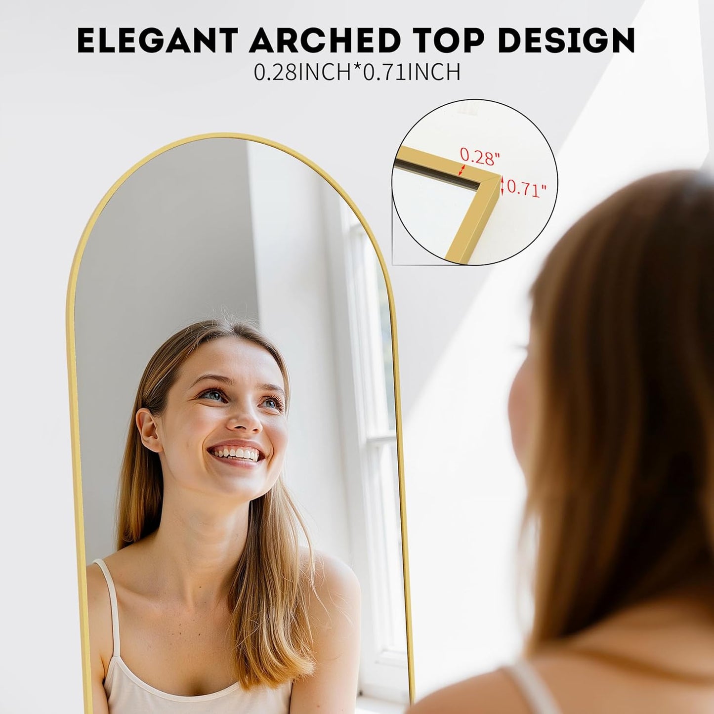 Simple Deluxe Arched Full Length Mirror, 71"x26"Large Floor Mirrors, for Wall Door Bedroom Bathroom Living Room (Gold)