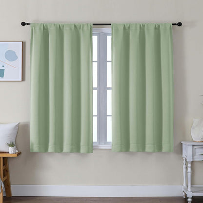 Simplebrand Ava Sage Green Blackout Curtains for Bedroom 63 Inch Length 2 Panels Set, Solid Thermal Insulated Energy Saving Rod Pocket Window Treatment Curtains Blackout Drapes, W40 x L63 Inch, Sage - Colors C