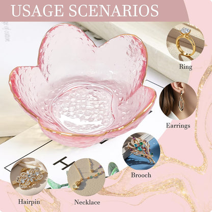 Purple Flower Jewelry Dish Glass Ring Holder Dish Jewelry Tray Cute Vanity Organizer Aesthetic Nightstand Bathroom Room Decor Trinket Dish Mothers Day Friendship Christmas Birthday Gifts for Women