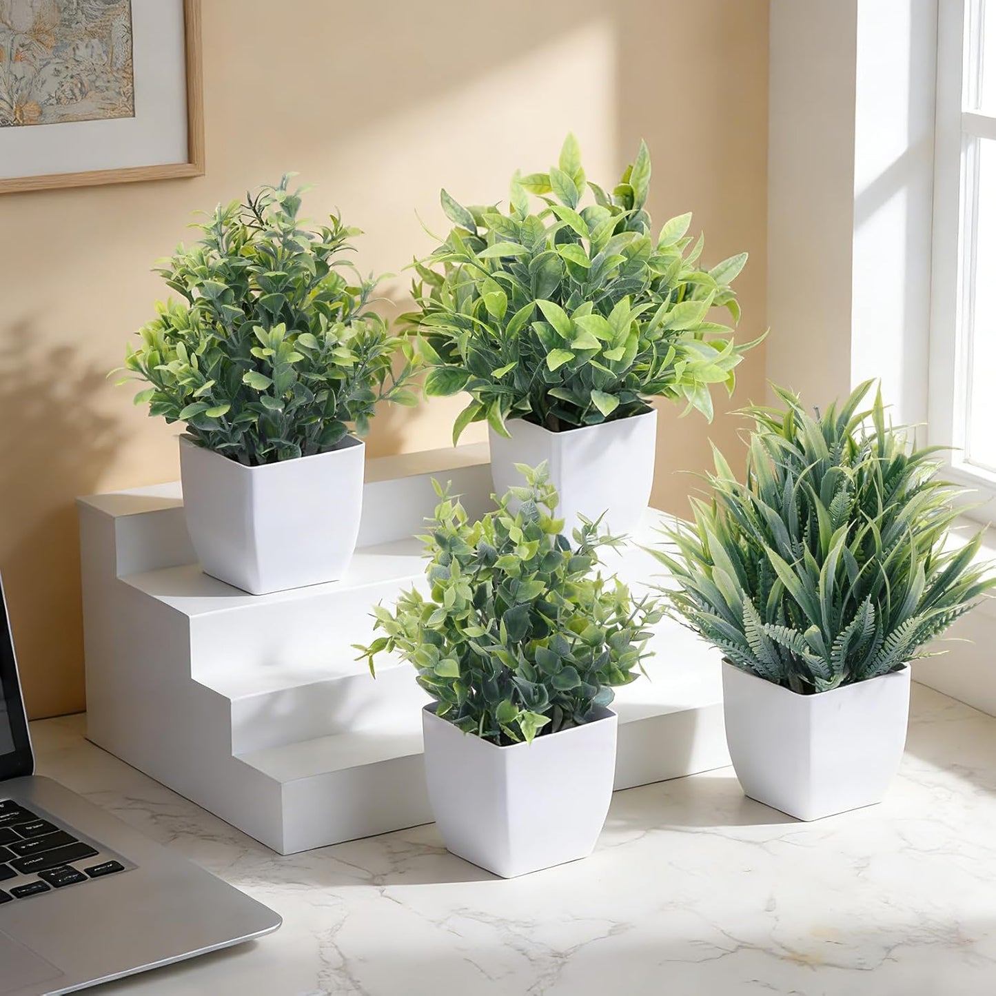 CEWOR Fake Plants 2 Pack Mini Potted Plants Bathroom Accessories Small Artificial Greenery Decorations for Bathroom Office Home Room Kitchen Table Indoor