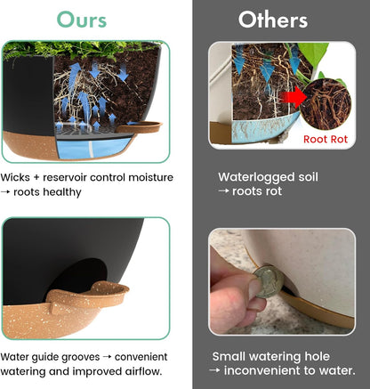 UOUZ 13 Inch 2 Pack Large Self Watering Hanging Planters for Indoor Outdoor Plants, Hanging Plant Pots with Removable 50 Oz Reservoir, Plastic Hanging Basket for Window Porch Garden Balcony, Black