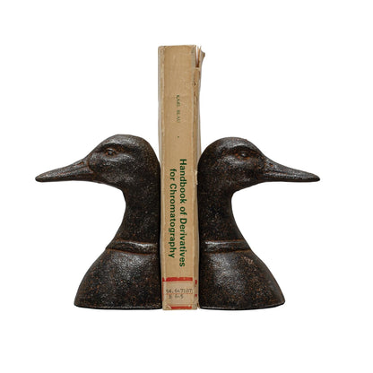 Creative Co-Op Decorative Distressed Cast Metal Duck Head Bookends, Black, Set of 2