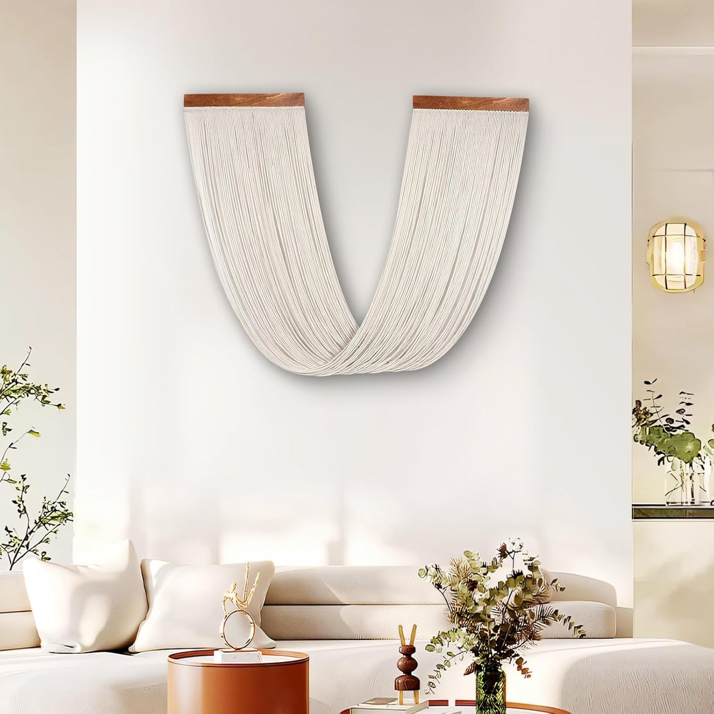 Lokeisna Macrame Wall Hanging, Woven Tapestry Beige & Dusty Rose Handmade Craft Macrame Wall Decor, Gallery & Nursery, Size 37.4” Lx27.5” W
