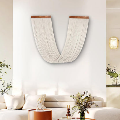 Lokeisna Macrame Wall Hanging, Woven Tapestry Beige & Dusty Rose Handmade Craft Macrame Wall Decor, Gallery & Nursery, Size 37.4” Lx27.5” W