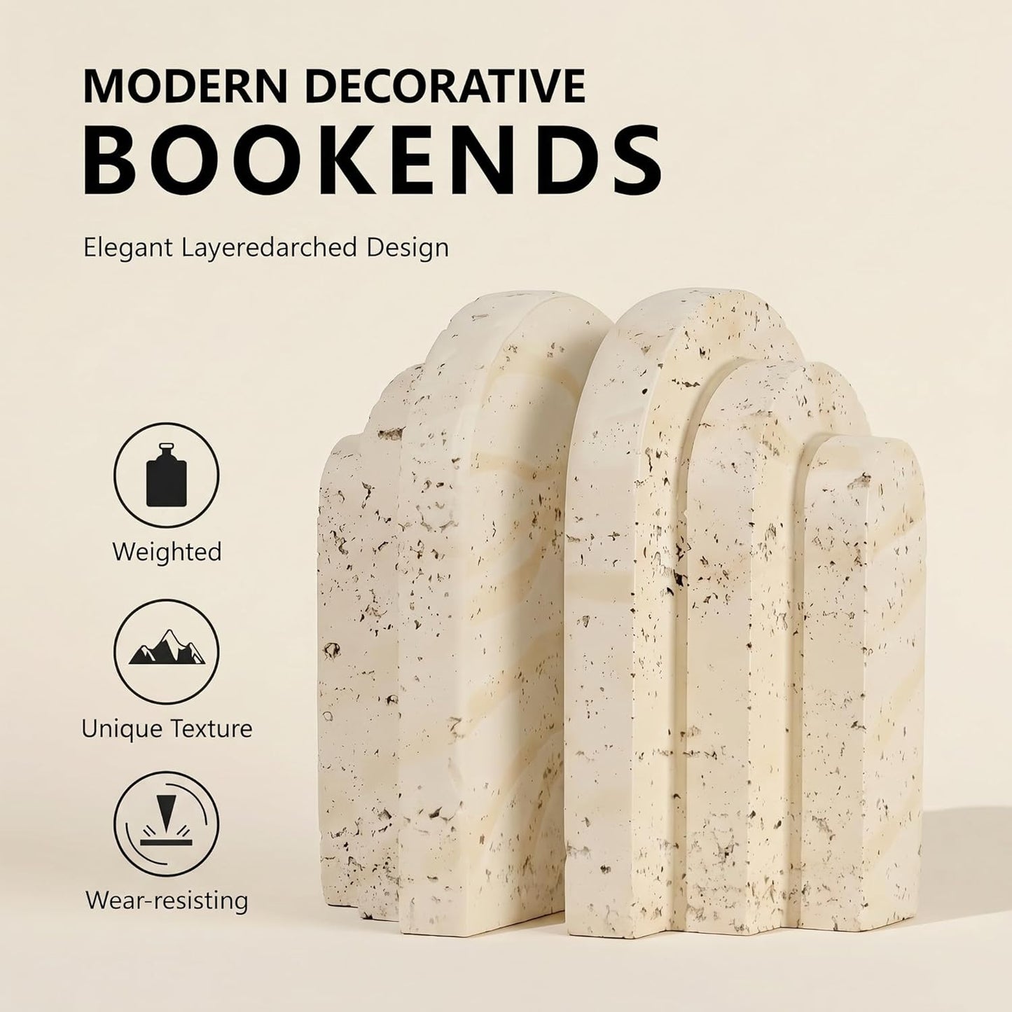 Book Ends for Heavy Books, Decorative Bookends for Shelves, Durable Book Holder & Shelf Decor, Non-Slip Book Stopper, Office Bookshelf Organizer (Set of 2)