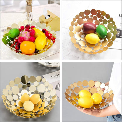 OwnMy Metal Fruit Bowl Basket Creative Table Centerpiece Fruit Stand Decorative Countertop Fruit Holder for Kitchen Counter, Iron Large Fruit Plate Round Storage Tray for Bread Snacks Candy (Black)
