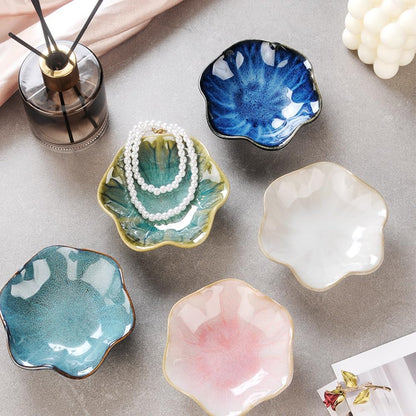 JAMEND CLXP Lotus Leaf Shape Decorative Ring Tray, Small Key Bowl, Ceramic Trinket Tray Jewelry Dish Organizing Necklace Earrings, Home Decoration for Mom Best Friend Sister, Pink.