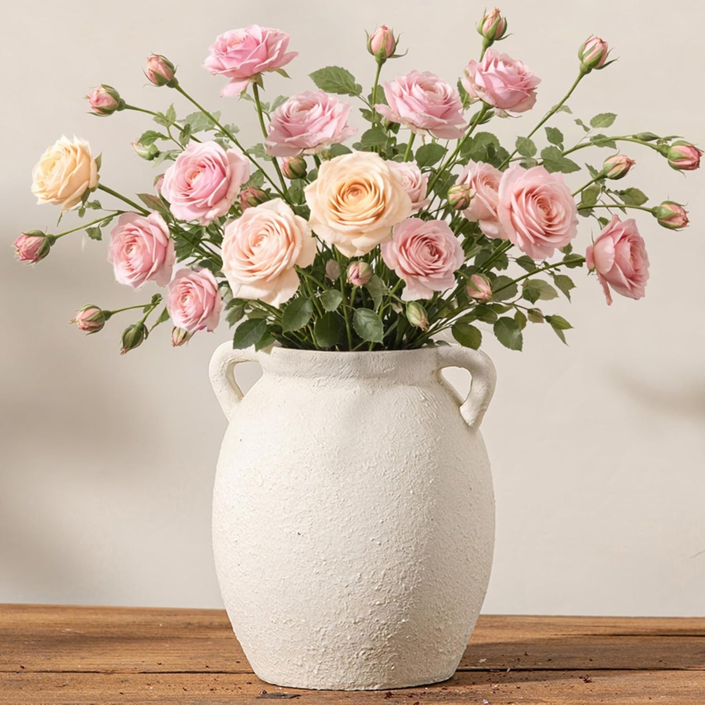 Dobbyby Ceramic Flower Vase 7.6 inch Farmhouse Rustic Vase Decorative Pottery Terracotta Vases for Home Decor Table Mantle Fireplace Living Room Bathroom Wedding Centerpiece (Whitewashed)