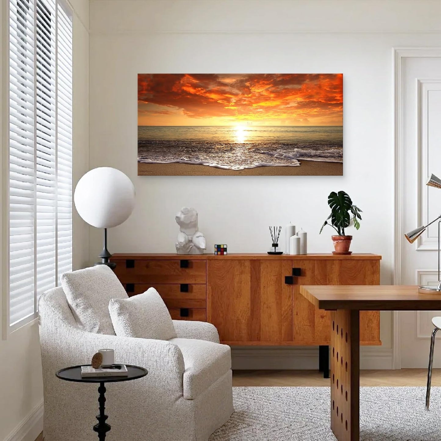Baisuart S02250 Canvas Prints Wall Art Beach Sunset Ocean Waves Nature Pictures Stretched Canvas Wooden Framed for living Room Bedroom and Office