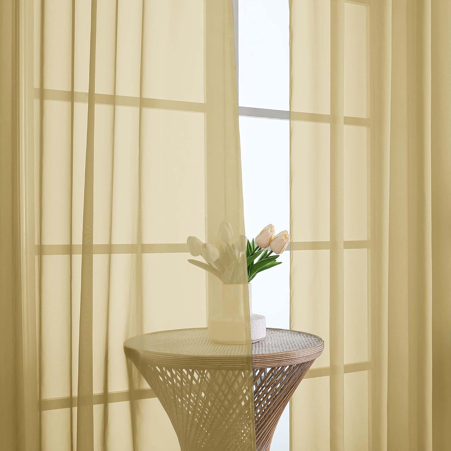OWENIE Sheer Curtains 84 inches Long 2 Panels Set for Living Room/Bedroom, Rod Pocket Voile Sheer Panel Drapes, White, 2pcs, Each 42" W x 84" L - Colors B
