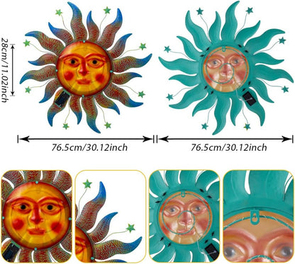 Large Metal Sun Wall Decor Outdoor, 27 Inch Sun and Moon Decor Metal Wall Art, 3D Sun Wall Decor for Patio Garden Yard Fence Bedroom Living Room Decoration