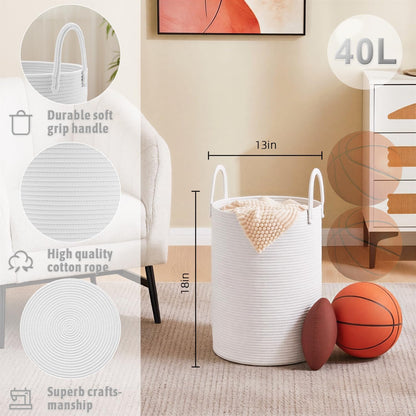 Artfeel Laundry Basket,Woven Cotton Rope Laundry Hamper,60L for Decor Storage of Dirty Clothes,Toys and Blankets in Bathroom,Baby Room and Living Room