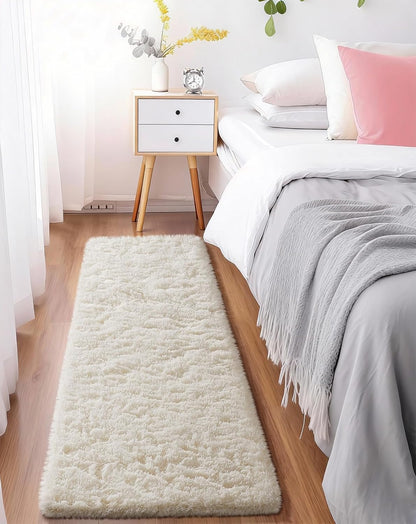 Ophanie Round Rugs 5Ft Ivory Circle Area Rug, Nursery Room Decor, Christmas Aesthetic Bedroom Home Circular Carpet 5 Foot, Fluffy Fuzzy Shag Plush Cream Living Room Rugs for Kids Boys Girls Teen Baby