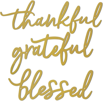 Thankful Grateful Blessed Letter Sign Metal Wall Decor, 3 Piece Black Letters Wall Art for Bathroom Bedroom Metal Words Wall Decor for Home Decor