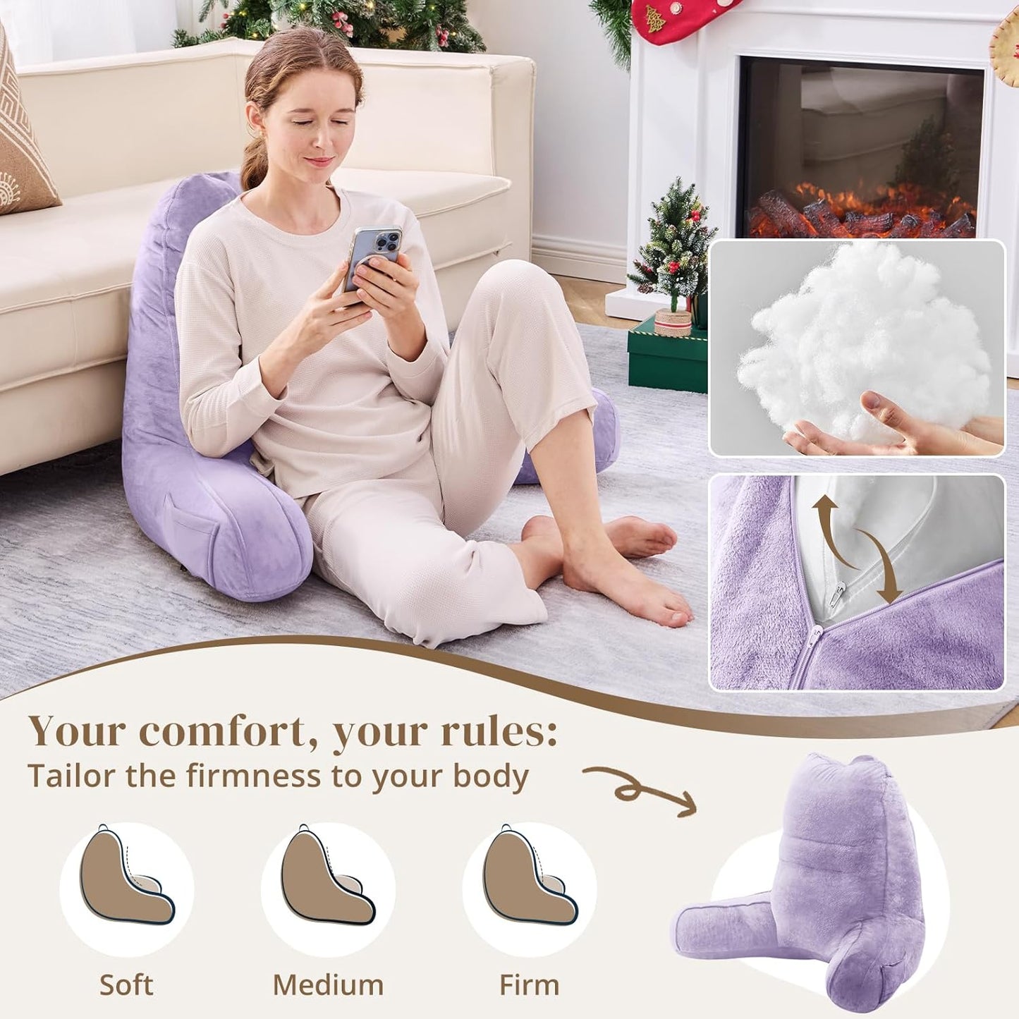 Sasttie Reading Pillows for Sitting in Bed Adult, Back Pillow Bed Sitting Up, Back-Rest Support Cushion for Sit Up on Couch, Sofa, and Floor, Dorm Essentials, Oeko-Tex Certified, Dark Grey