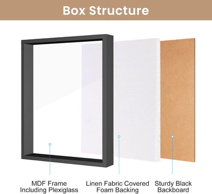 Califortree 8x8 Shadow Box Frame with Soft Linen Back - Push Pins Included, Memory Box Display Case for Flower, Tickets and 3D Items, Black