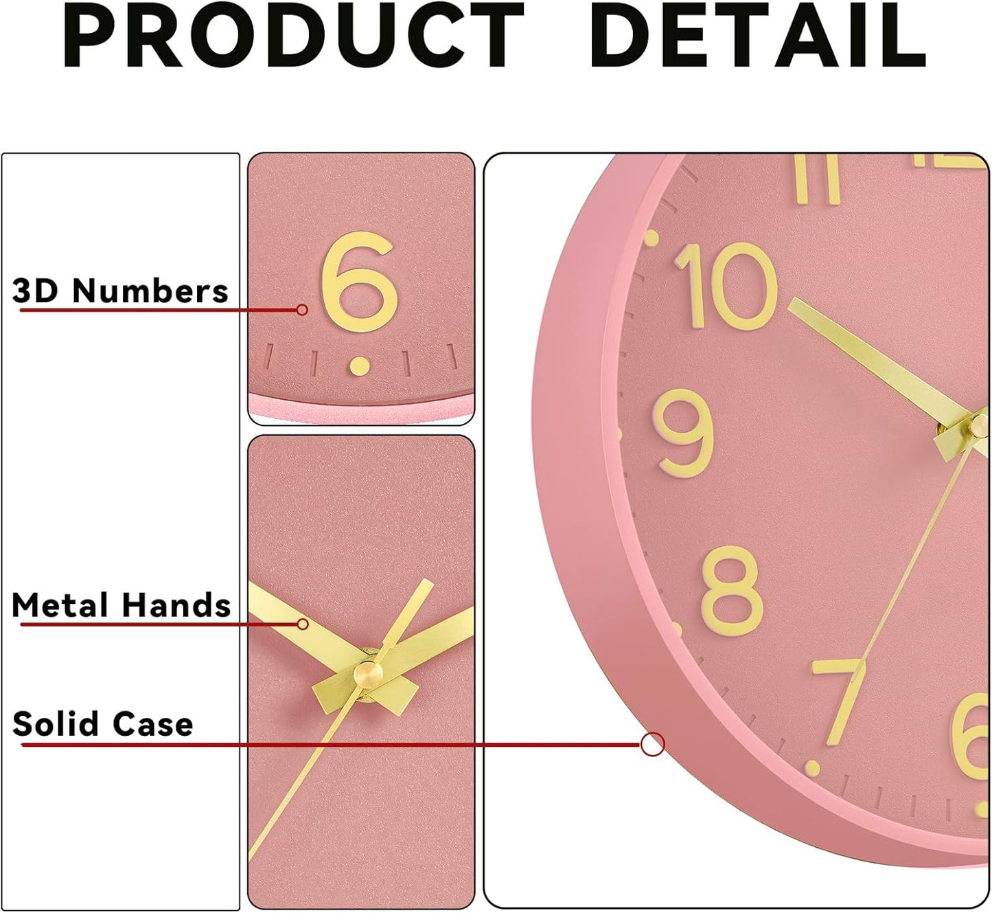 Roymnie Wall Clock Green, Silent Wall Clocks Battery Operated 8 Inch-Modern Non Ticking Analog Clock Decorative for Kitchen Office Bathroom Bedroom(Gold)