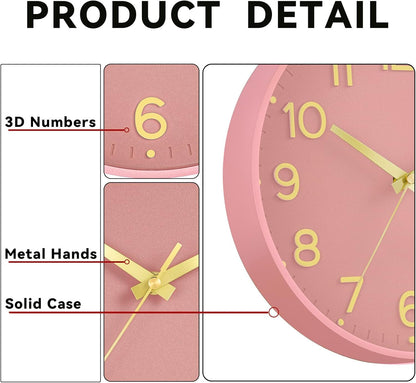Roymnie Wall Clock Green, Silent Wall Clocks Battery Operated 8 Inch-Modern Non Ticking Analog Clock Decorative for Kitchen Office Bathroom Bedroom(Gold)