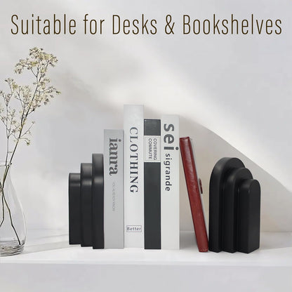 LIN CHUAN Heavy Duty Bookends for Shelves, 6.6 LBS Heavy Book Ends for Heavy Books, Decorative Modern Bookends with Faux Sandstone Look, Layered Arch Book Stopper for Bookshelf Holder Set of 2, Beige