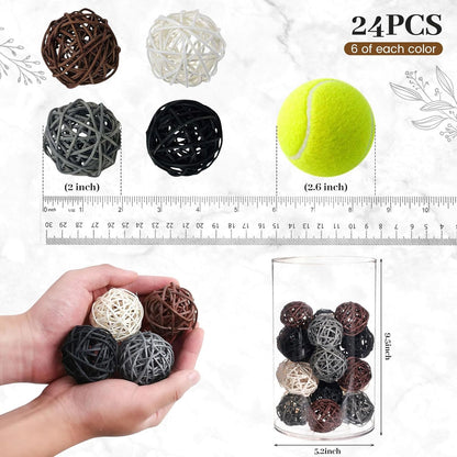 DomeStar 24PCS Brown Decorative Balls for Bowl Centerpiece, 2 Inch Rattan Balls Bowl Fillers Decor - Wicker Twig Orbs Spheres, Wedding Home Vase Table Decor