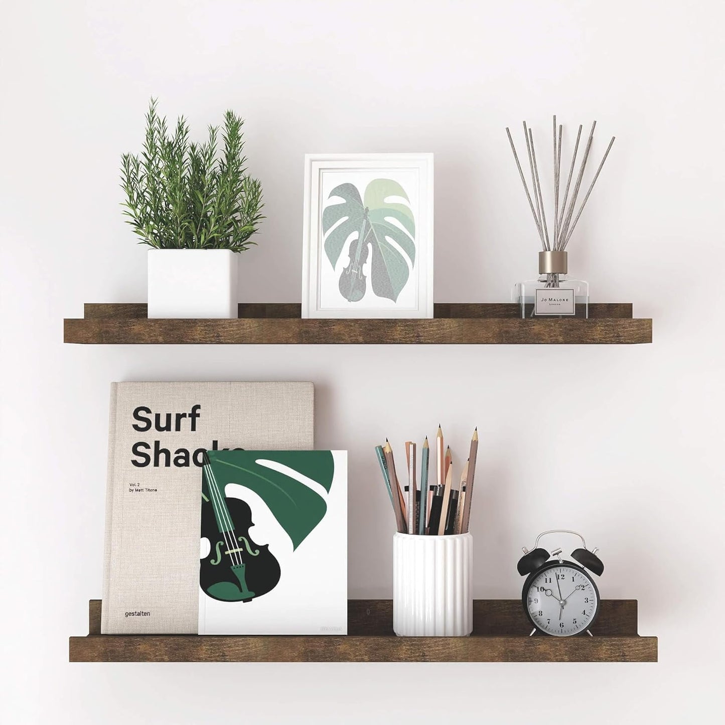 White Floating Shelves for Wall Decor, Wall Mounted Wood Storage Shelf for Bedroom, Living Room, Bathroom, Kitchen, Nursery, Display Picture Ledge Shelf with Lip Set of 2-14 Inches, White
