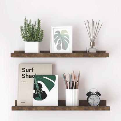 White Floating Shelves for Wall Decor, Wall Mounted Wood Storage Shelf for Bedroom, Living Room, Bathroom, Kitchen, Nursery, Display Picture Ledge Shelf with Lip Set of 2-14 Inches, White