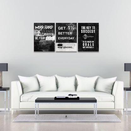 KAWAHONE Canvas Painting Wall Art, Grind Hustle Execution Motivational Wall Art Decoration Posters Prints for Living Room Bedroom, Office Decor, Gallery-Wrapped Canvas Art Set Framed Ready to Hang