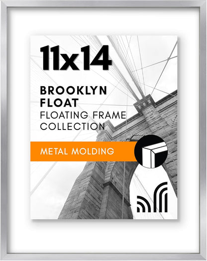 Americanflat Aluminum 11x14 Floating Picture Frame with Shatter-Resistant Glass - Use as 8x10 Picture Frame or Display 11x14 Photo - Signature Float Collection - Photo Frames for Wall Display - Black
