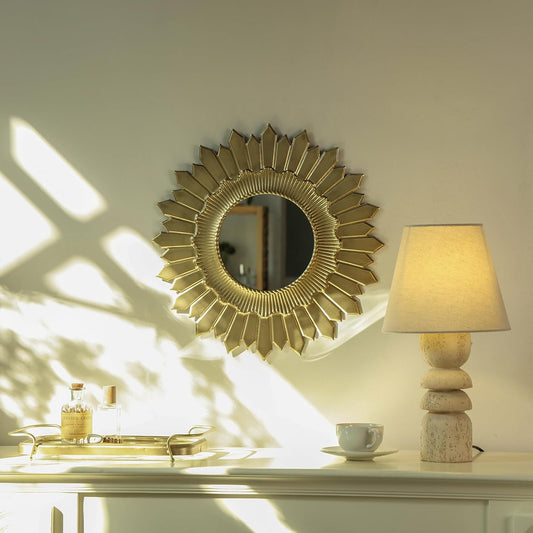NIKKY HOME Vintage Sunburst Round Wall Mirror, 17.8 Inch Metal Framed Decorative Large Mirror for Bathroom, Living Room, Office, Gold Finish