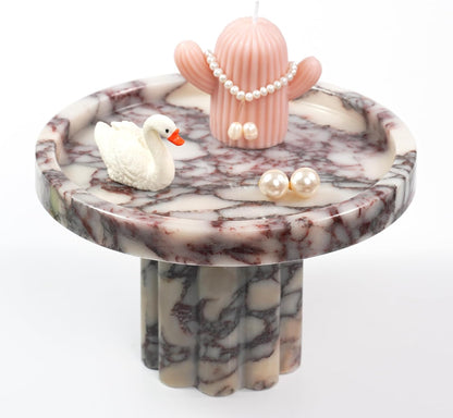 Marble Perfume Tray with Legs - Oval Decorative Stone Pedestal for Bathroom Vanity Coffee Table Kitchen Countertop, Footed Jewelry Candle Organizers Catchall Plate Riser with Scalloped Feet
