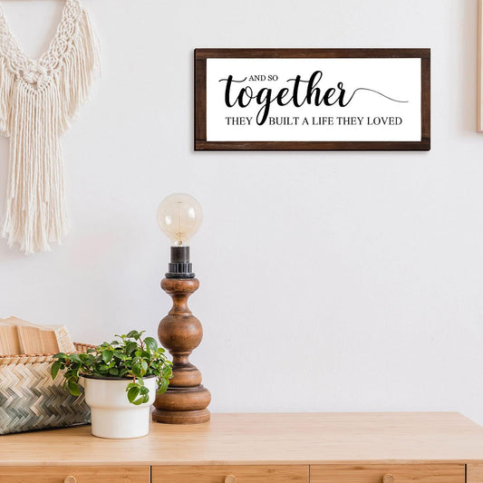 Jetec Farmhouse Wall Decor Rustic Modern Framed Hanging Plaque Together They Built a Life They Loved Sign 14 x 6.4 Inches Wooden Signs for Home Love Decorations