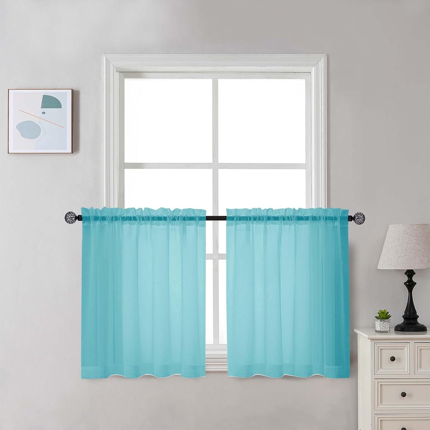 Chyhomenyc Sheer White Valances for Windows 2 Pack, Small Window Curtains for Living Room Bathroom Cafe Laundry Basement, Modern Top Dual Rod Pocket Voile Curtain, 42W x 14L inches, White - Colors A