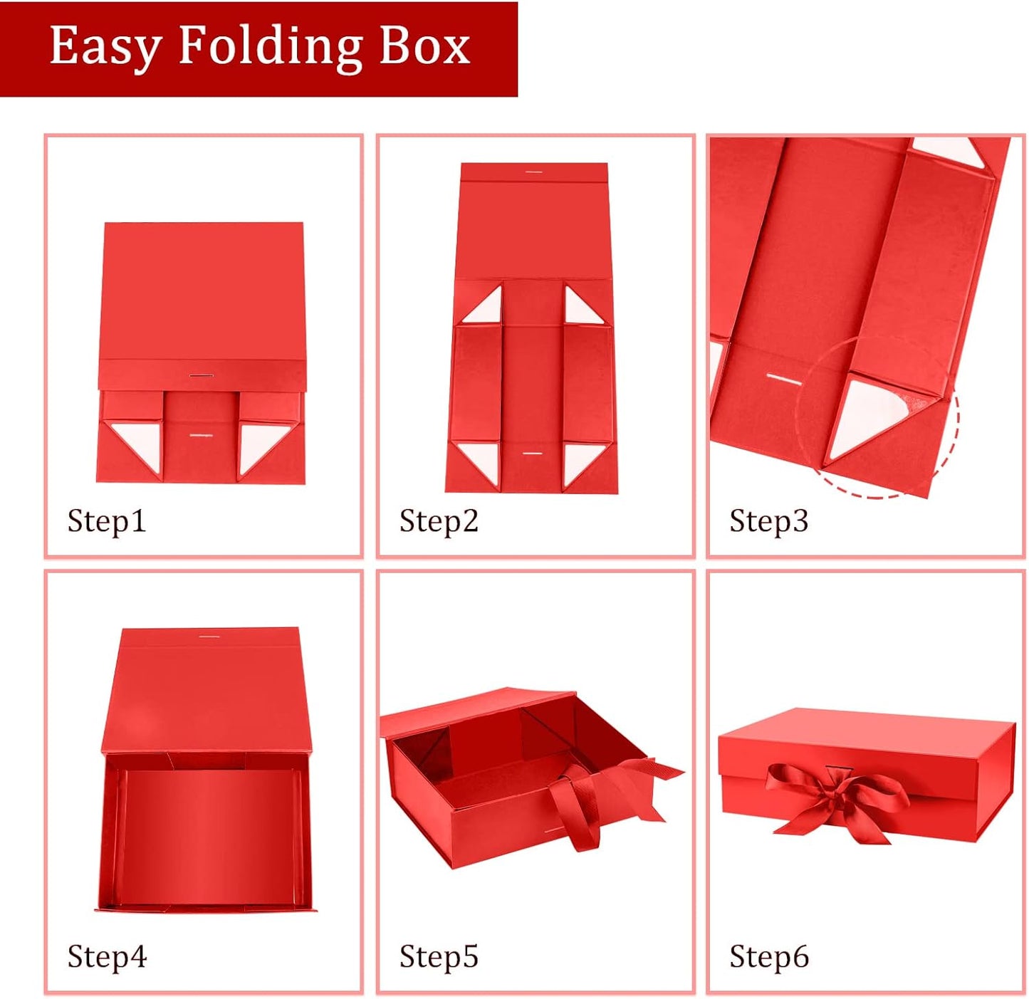 DaiJoob Gift Box with Lid for Presents 10.5x7.5x3.1 Inches with Ribbon and Magnetic Closure(1-Pack) (Black)