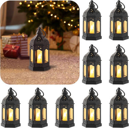 Mini Lanterns Decorative Indoor: 6 Pcs Black Small Hanging LED Lanterns for Centerpieces Wedding Table Decor Ramadan Enchanted Forest Decorations