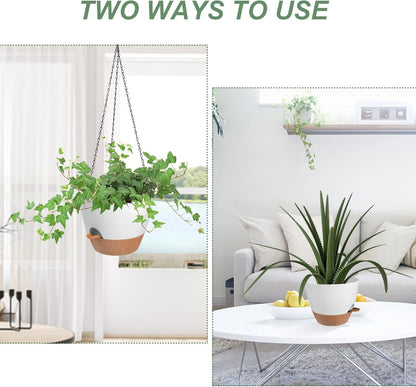 Vanslogreen Hanging Planters for Indoor Outdoor Plants, 2 Pack Self Watering Hanging Pot with Drainage Holes & Removable Tray (Black, 8'')