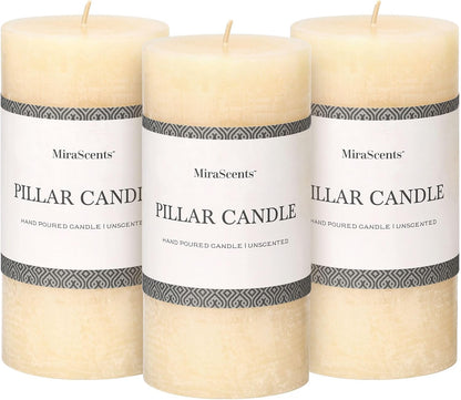 3x6 Inch Sage Green Pillar Candles Set of 3 - Unscented Spring, Long Clean Burning, Large Smokeless Dripless for Home Decor, Dinner Table, Bathroom, Rustic Decor