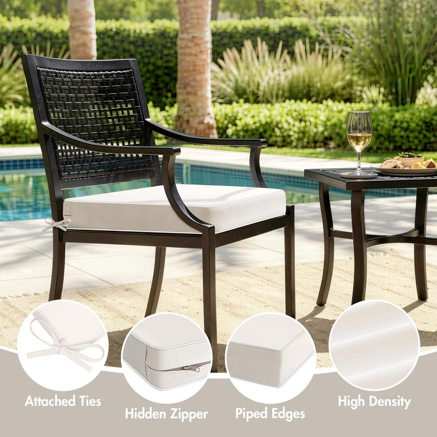 MIULEE Beige Outdoor Bench Cushion Set of 1, 48x18x3 Inch Waterproof Patio Seat Cushions for Swing and Outdoor Furniture Couch Sofa, 3 Year Color Fastness High Density Foam with Adjustable Ties